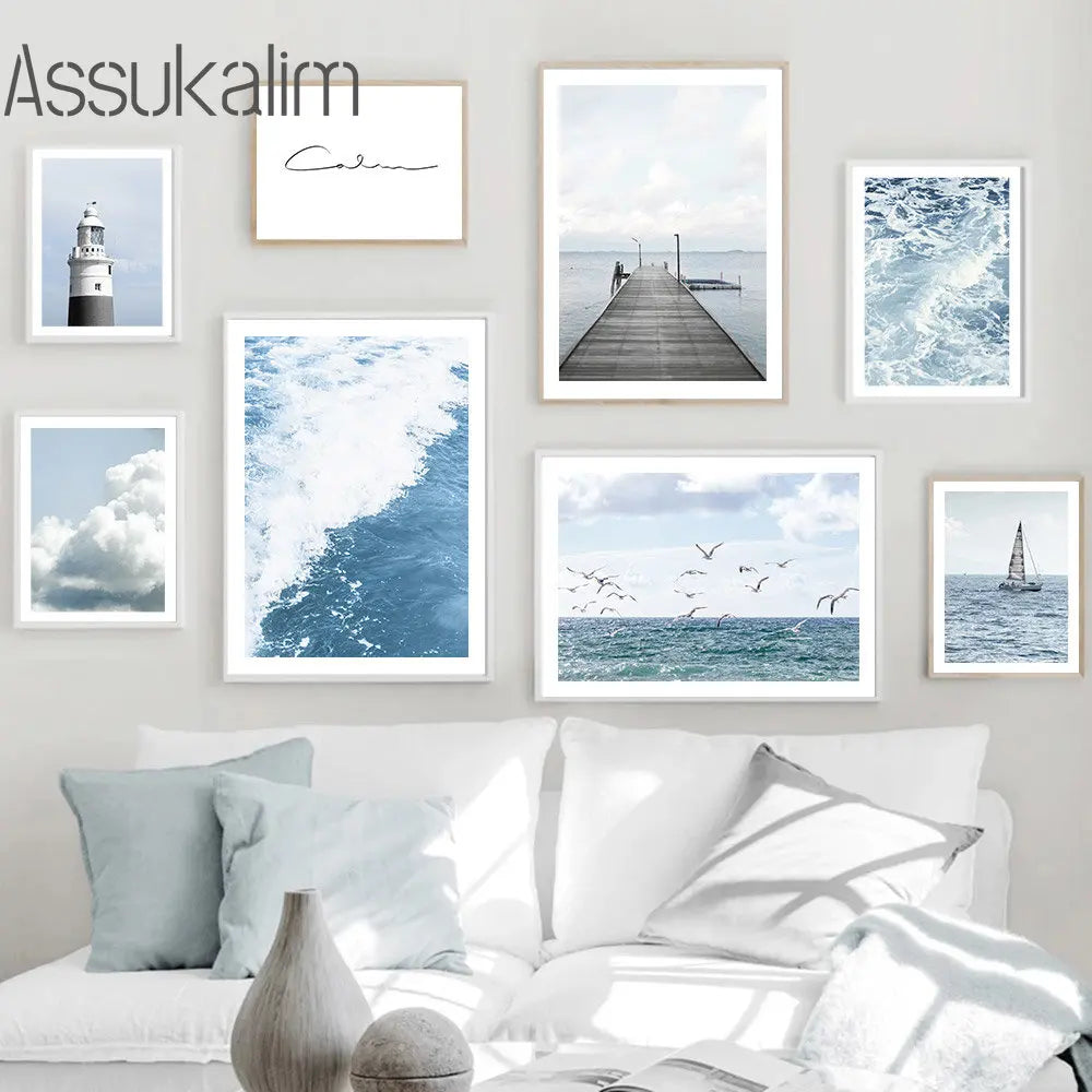 Seascape Wall Art Decor Seabirds Print Pictures Bridge Canvas Paintings Boat Art Prints Nordic Posters Living Room Decoration