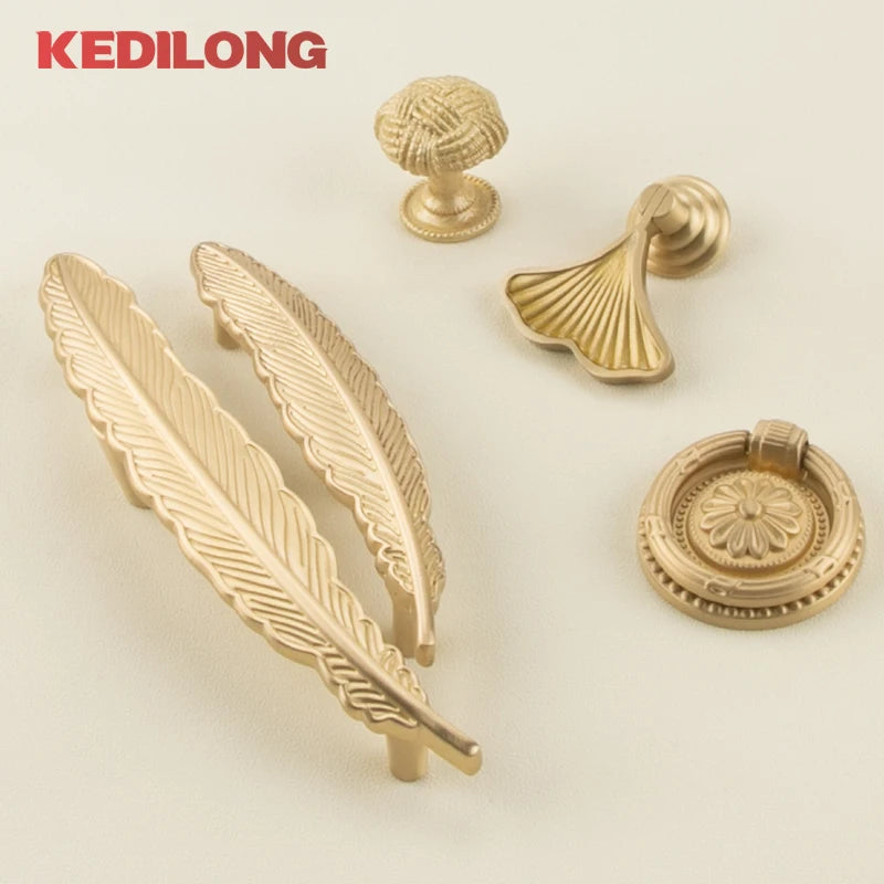 European style minimalist solid brass cabinet pull handle classical light luxury drawer gold knob cabinet door long handle - LUXHOME