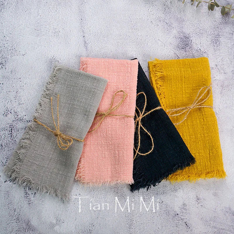 12pcs Vintage Rustic Cotton Gauze Napkins with Retro Burr Cloth Linen Tea Towel for Wedding Party Dining Table Decoration