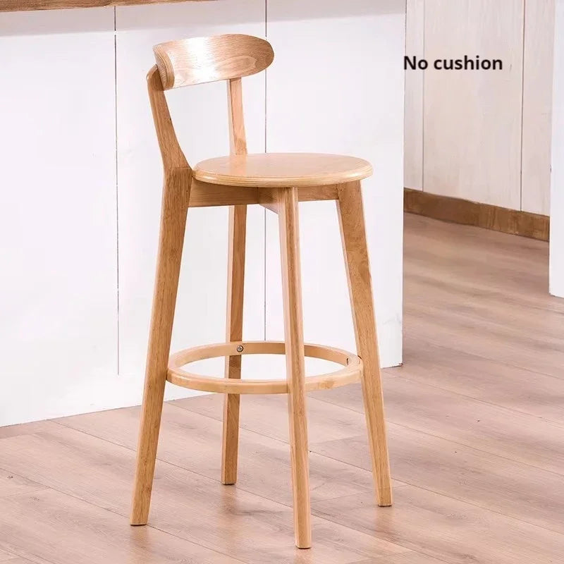 Solid Wood Bar Stool High Backrest Modern Minimalist Artificial Leather Sandalye Counter Comfortable Replica Design Furniture
