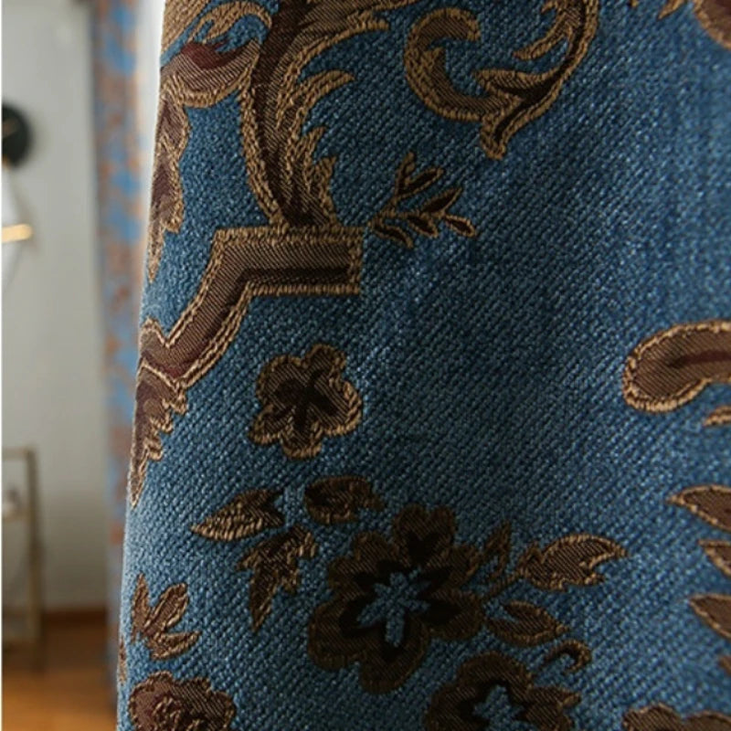 Embroidered Chenille Cotton Linen Curtains Jacquard Drapes Luxury Europe America Living Dining Room Bedroom Customized Curtain