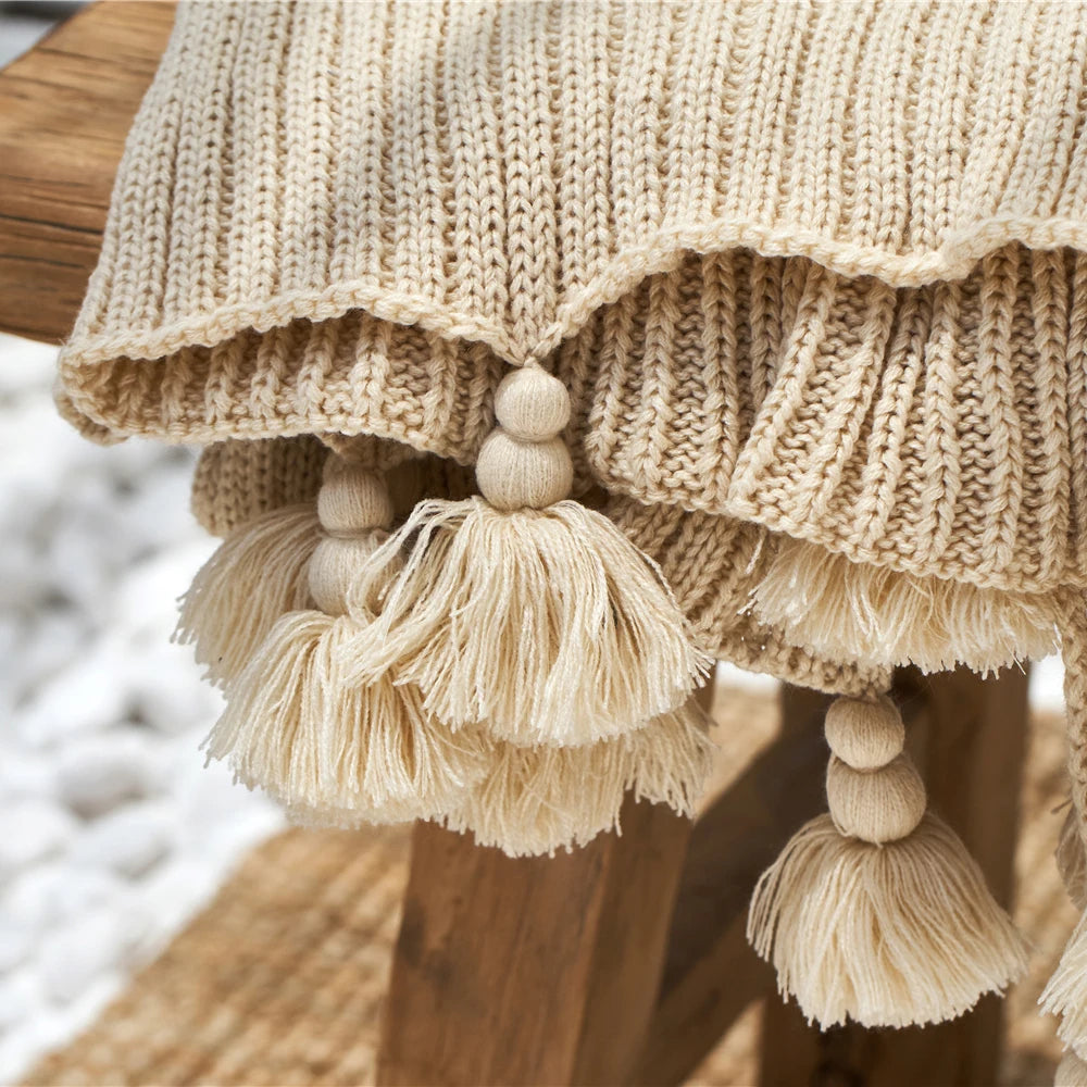 Nordic Tassel Cable Knit Blanket