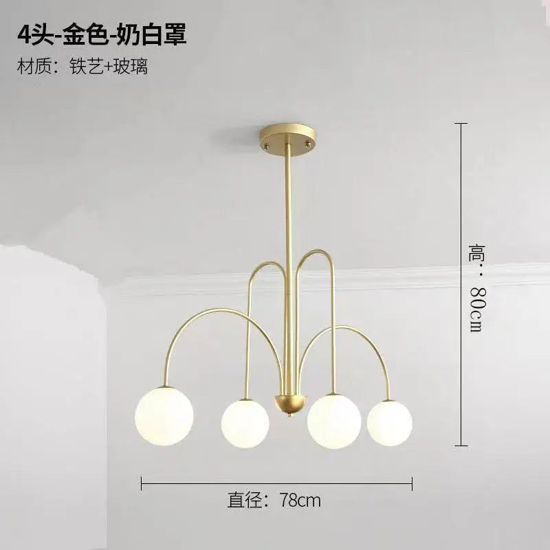 Nordic Iron Bending Glass Ball Living Room Light Simple Fashion Dining Room Chandelier Room Decoration Interior Lighting Lamps