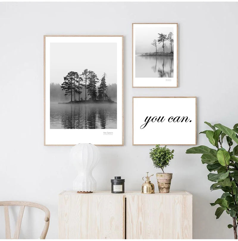 Scandinavian Landscape Canvas  Nordic Style Lake Boat Forest Nature Wall Art Print Painting Decoration Pictures Home Decor