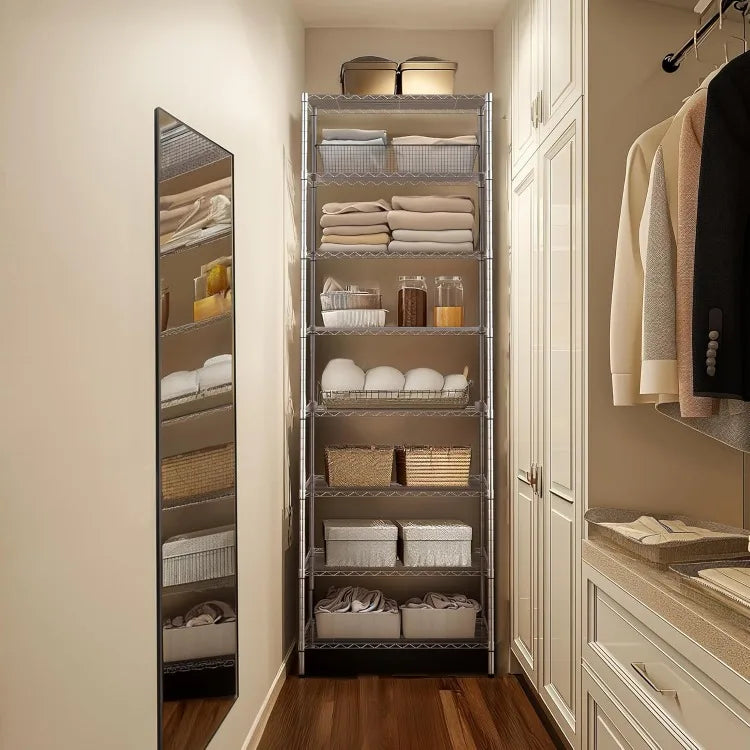 8-Tier Wire Shelving Unit Adjustable Steel Wire Rack Shelving 8 Shelves Steel Storage Rack or Two 4-Tier Shelving Units