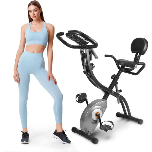 Exercise Bike Foldable Fitness Indoor Stationary Bike Magnetic 3 in 1 Upright Recumbent Exercise Bike for Home Workout