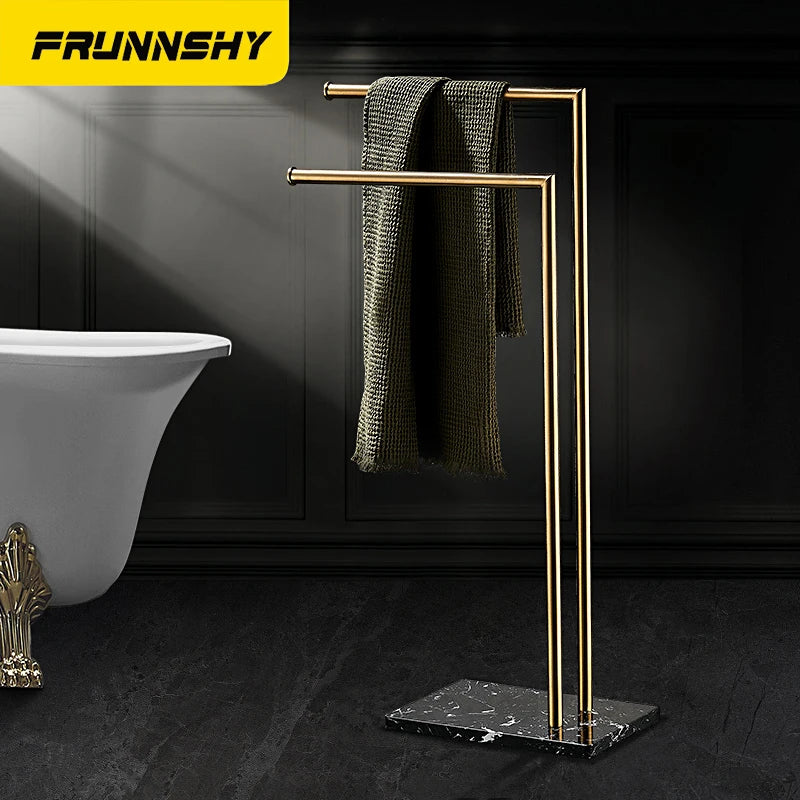 Floor Standing Marble Stone Base Luxury Hotel Towel Rack Holder Towel Storage Shelf Brush Gold Towel Bar FR1052