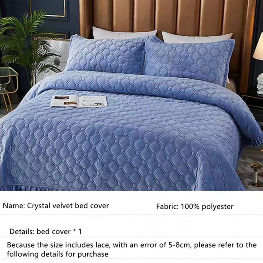 Thickened Home Textiles Bedspread Solid Crystal Velvet Bed Cover Cotton-Padded Quilted Non Slip Sheet Blanket Queen Bedding 이불