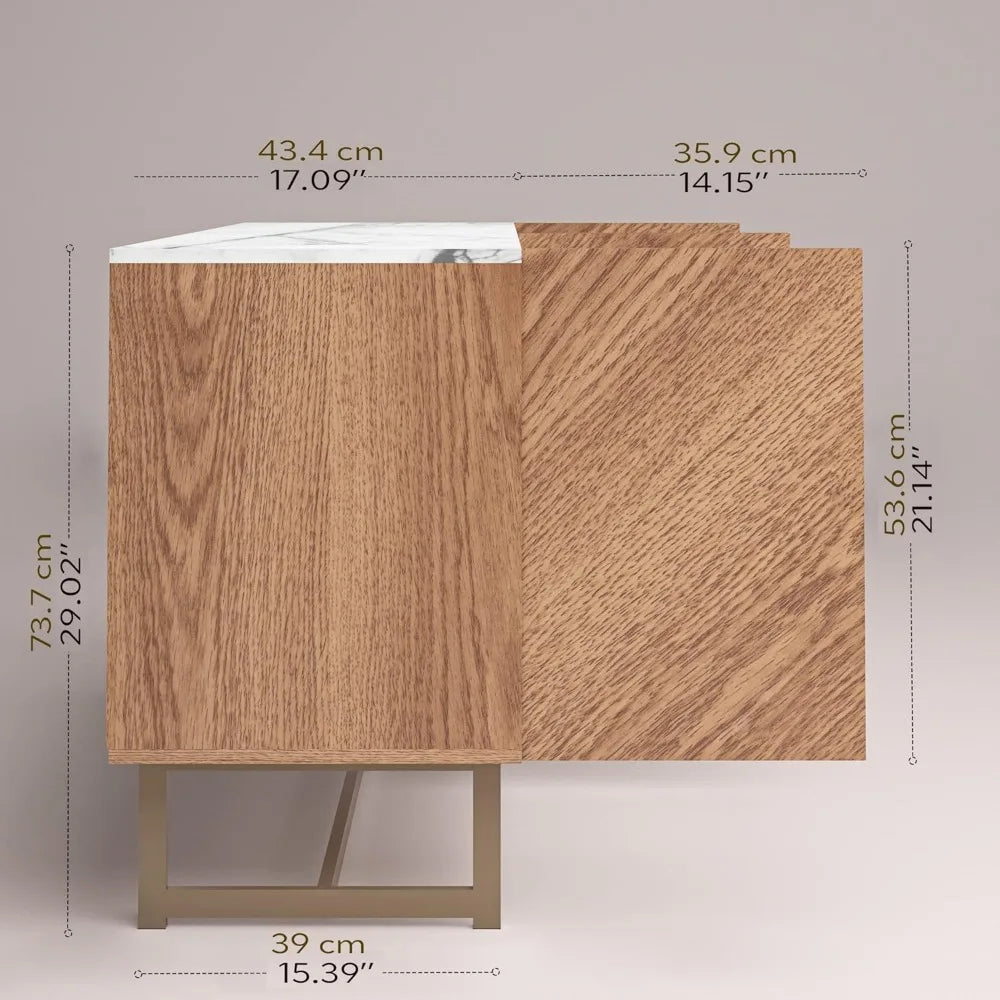 Mid Century Modern TV Stand for TVs up to 65", Herringbone Sideboard Buffet Cabinet Credenza, Marble Top Media Console