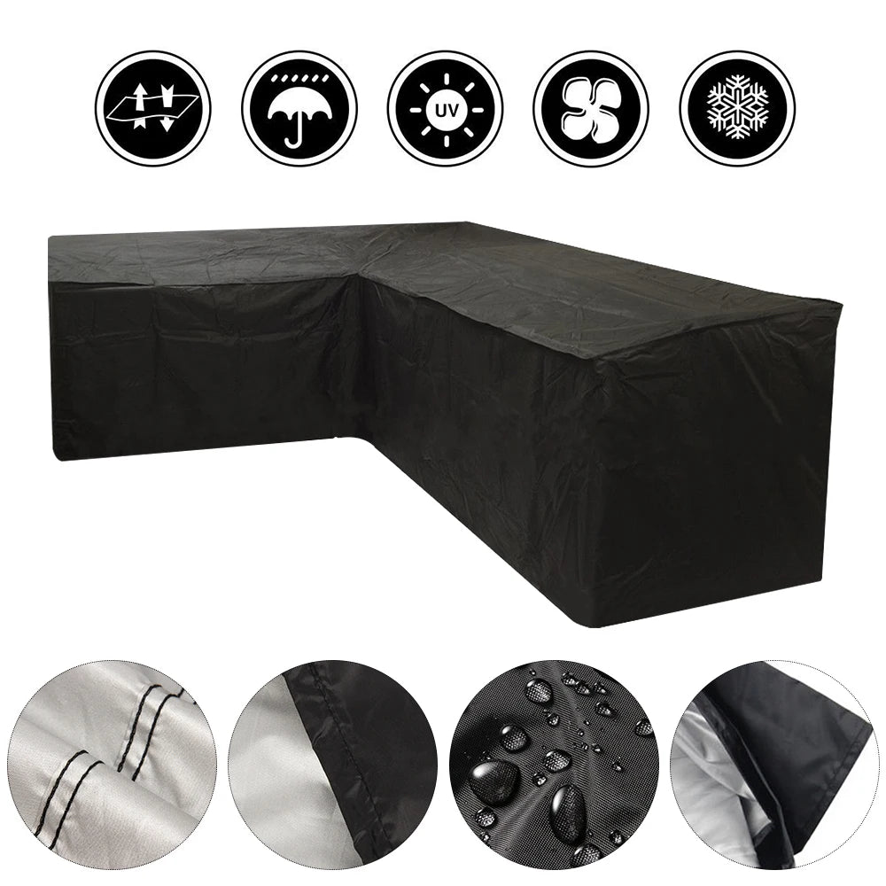 Black Outdoor Furniture Covers Waterproof Rain Snow Dust Wind-Proof Anti-UV Polyester Fiber Garden Lawn Patio Furniture Covers