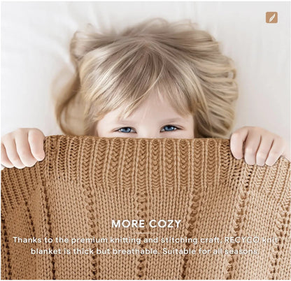 Cable Knit Light Brown Throw Blanket Twin Size for Couch, Super Soft Warm Cozy Decorative Knitted Throw Blanket 3.6LB for Bed