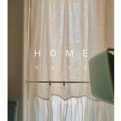 Cotton linen chiffon ruffled Short Curtains Rod-piercing Floral Half-Curtain Kitchen Cafe Living Room Bay Window Cabinet Curtain