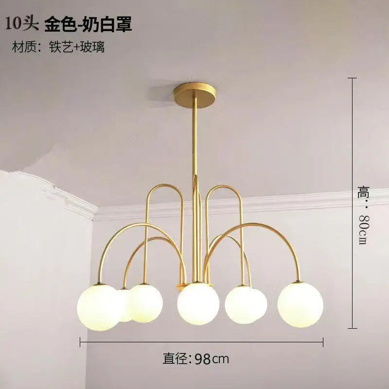 Nordic Iron Bending Glass Ball Living Room Light Simple Fashion Dining Room Chandelier Room Decoration Interior Lighting Lamps