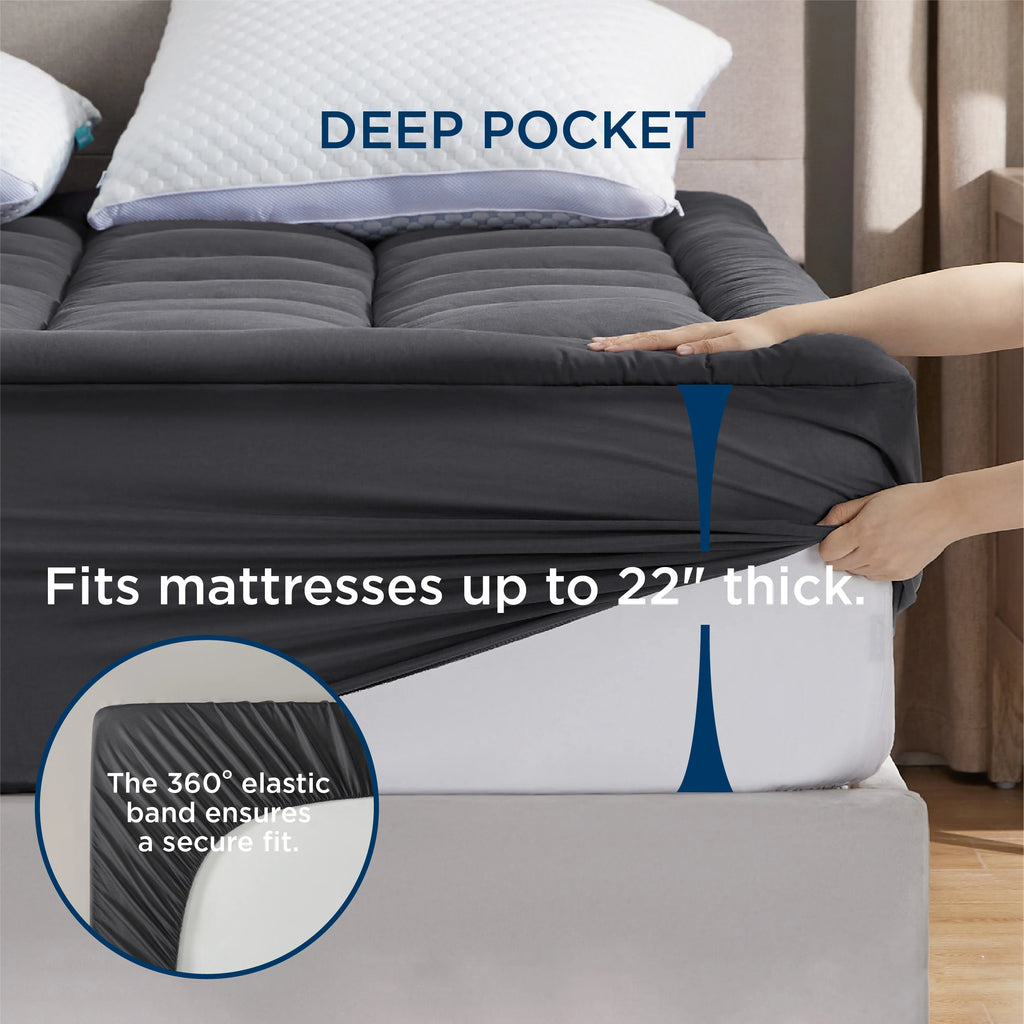 Breathable Cotton Mattress Topper with Deep Pocket Fits 8-21”