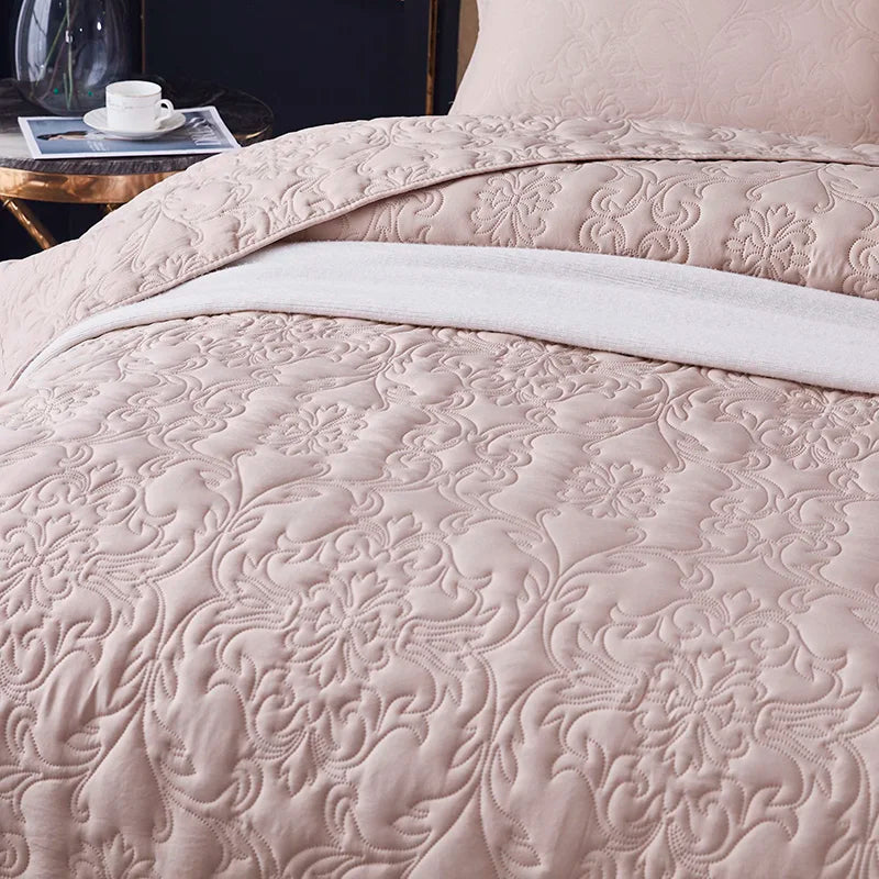Solid Color Bedspread 3D Printing Cotton Polyester Quilted Bedspreads Quilt Bed Covers Blanket Pillowcase Double Queen King #/