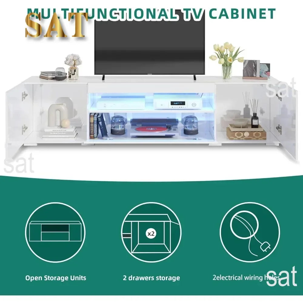 Modern LED Entertainment Center with Large Storage Drawers, High Gloss Front Wood TV Cabinet Media Console