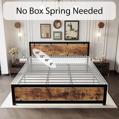 California King Bed Frame with Headboard and Footboard, Metal Strong Supports, Easy Assembly, Noise-Free, No Box Spring Needed