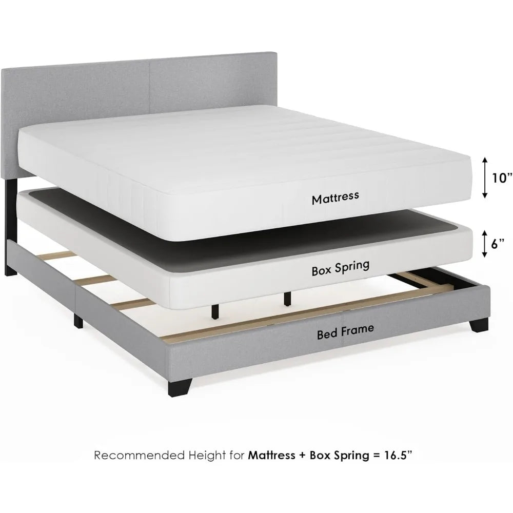 Pessac Fabric Upholstered Bed Frame with Wooden Slat Support, California King, Glacier