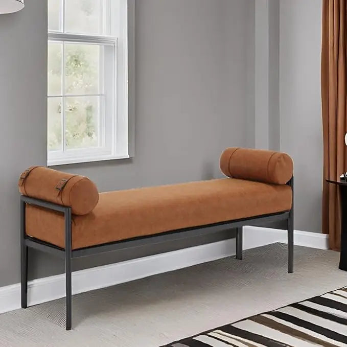 Modern 55" End of Bed Bench Long King Upholstered Chenille Ottoman Bench with Arms & Detachable Strappy Pillows for Bedroom Ent