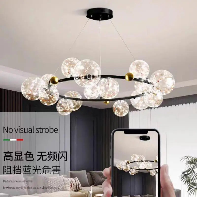 Nordic Ring Led Pendant Lamp Romantic Star Chandelier Round Long Glass Ball Hanging Light Dining Table Above Starry Sky Lights