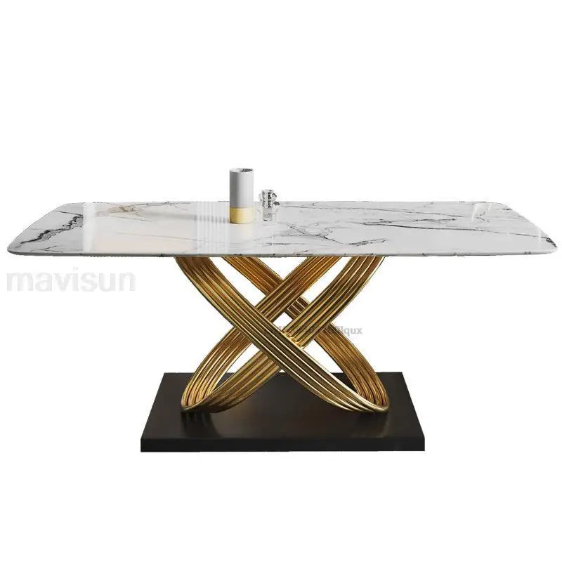 Modern Dining Table With Stainless Steel Finish Black White Desk Top For Six People Home Rectangle Luxury Marble Kitchen Table - LUXHOME