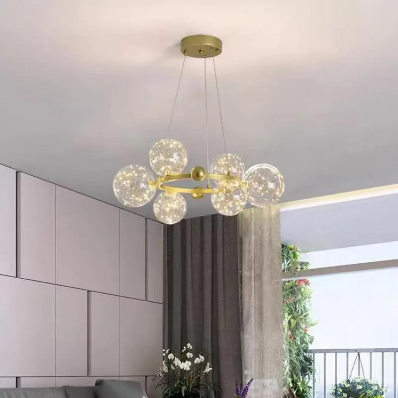 Nordic Ring Led Pendant Lamp Romantic Star Chandelier Round Long Glass Ball Hanging Light Dining Table Above Starry Sky Lights