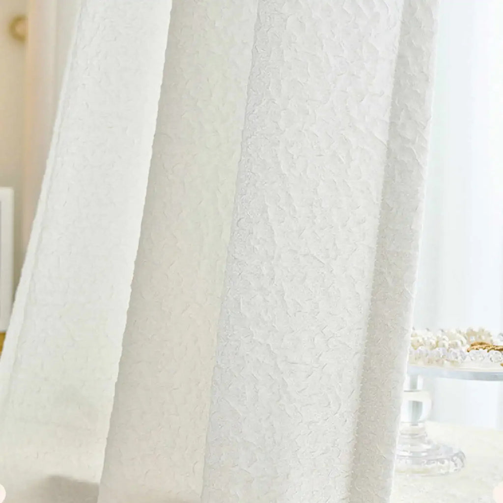 White Semi Sheer Embroidered Curtain 1PC