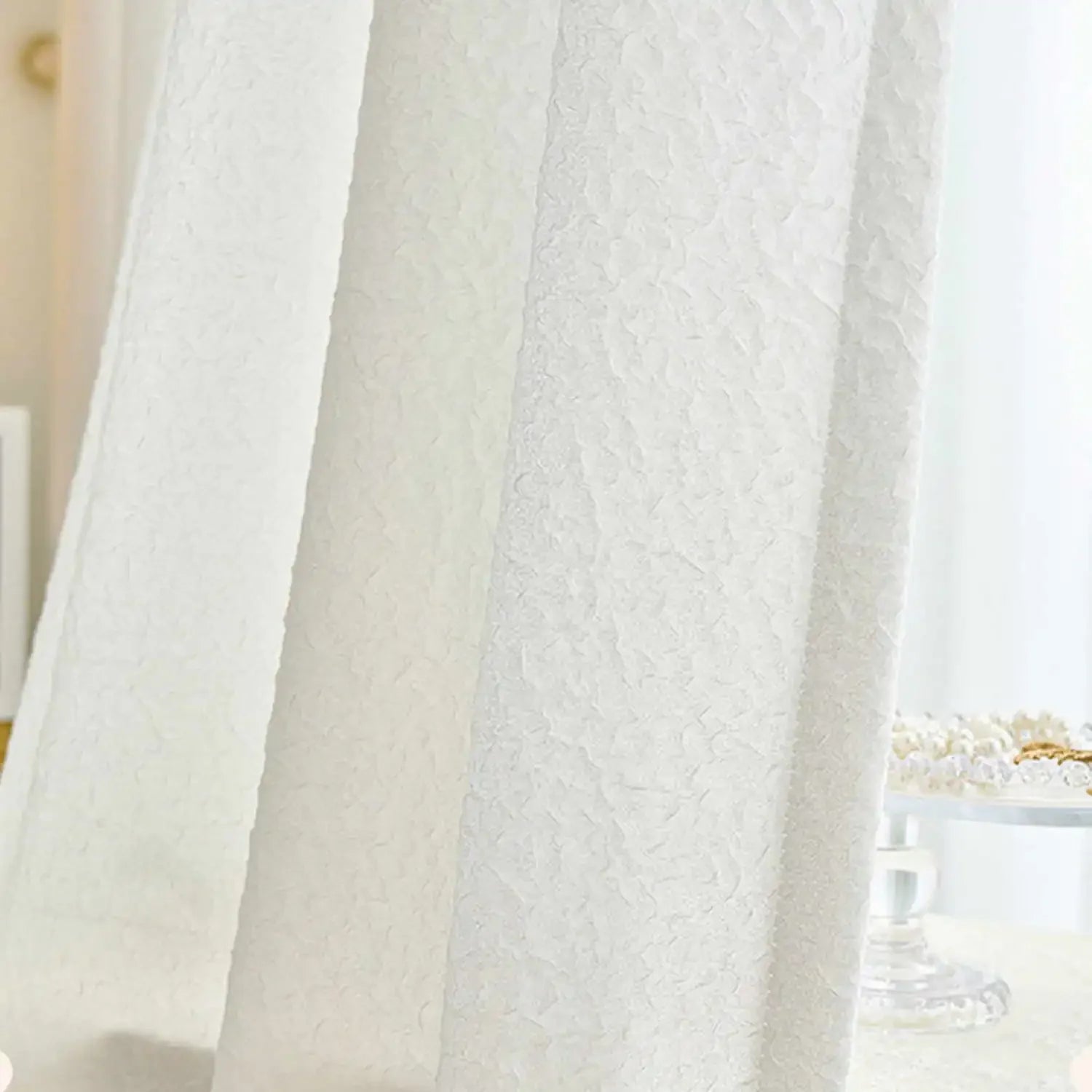 White Semi Sheer Embroidered Curtain 1PC