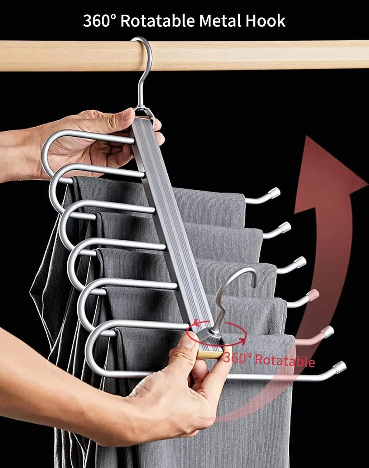 6 Layers Aluminum Pants Hangers,Space Saving Jean Scarf Organizer,Multi-Functional Closet Heavy Rack for Slacks Jeans Trousers