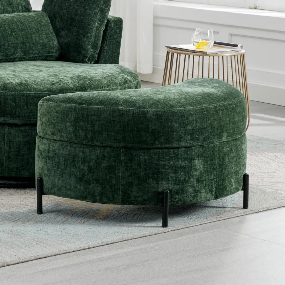 32.7"W Chenille Upholstered Storage Bench Large Ottoman with Tray Serve As Side Table