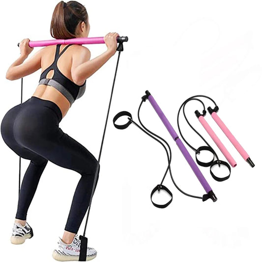 Portable Yoga Pilates Bar Stick with Resistance Band Home Gym Muscle Toning Bar Fitness Stretching Sports Body Workout Exercise