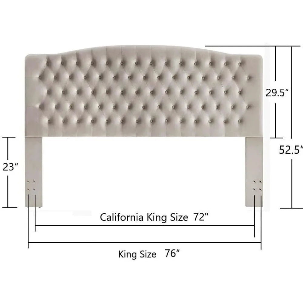 Velvet Upholstered Tufted Button King Headboard and Comfortable Fashional Padded King/California King Size Headboard-Taupe