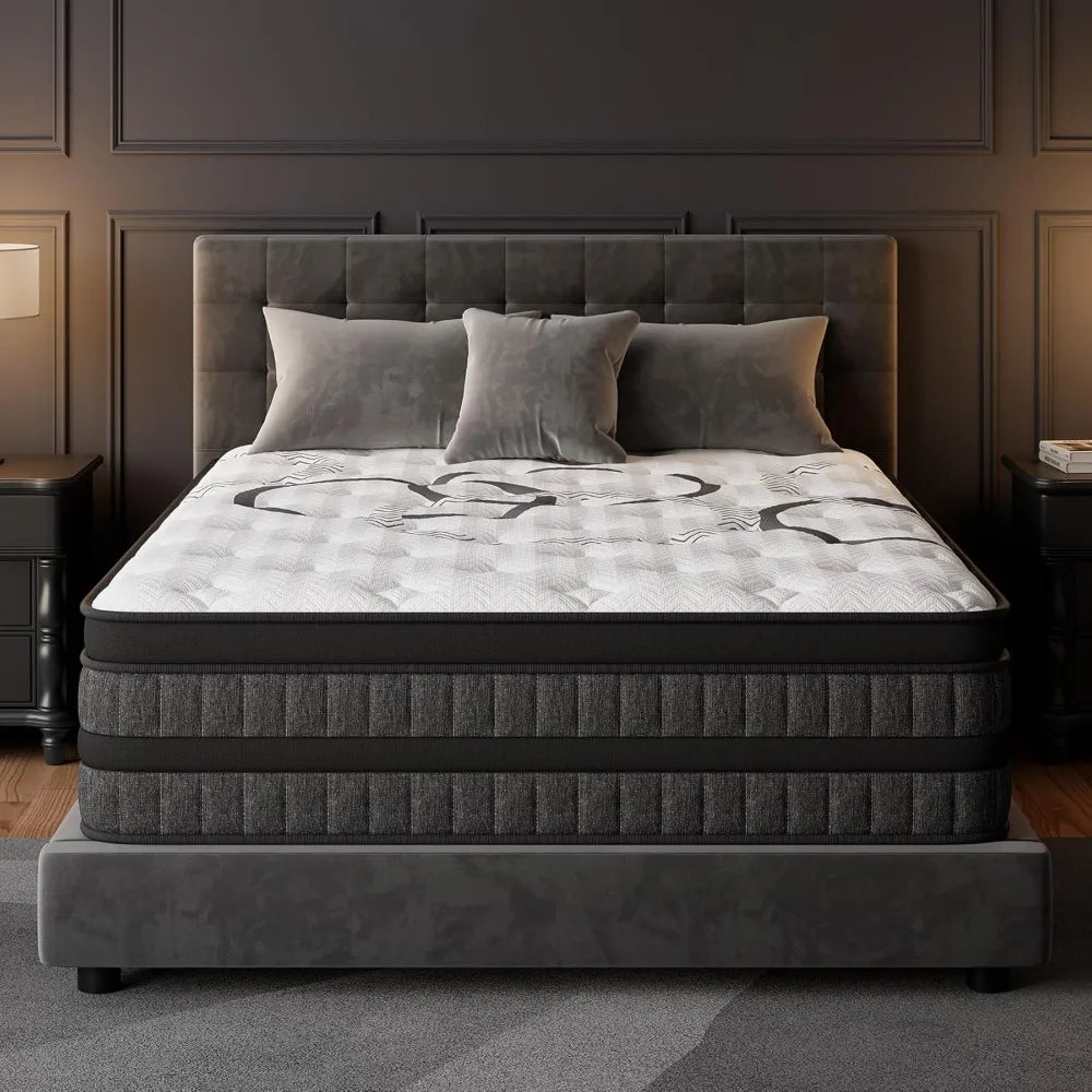 Queen Hybrid Euro Top 10”H Mattress - Medium Firm for Back & Lumbar Support, 365 Night Trial, Individual Pocket Springs