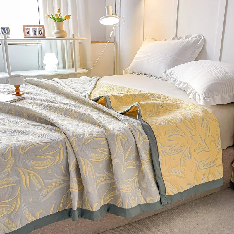 100% Cotton gauze blanket Queen King Size bed linen Jacquard bed plaid stitch Coverlet home bedding Bedspread on the bed Sheet