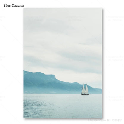 Light Blue Seascape Posters and Prints Scandinavian Decor Nordic Art Poster Wall Picture for Living Room Wall Art Canvas Print