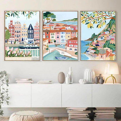 Nordic Vintage Travel City Poster Paris Lisbon Japan Landscape Art Canvas Painting Housewarming Gift Wall Pictures Home Decord