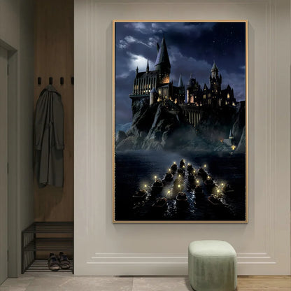 Boats to Hogwarts Magic School Night View Canvas Art Posters and Prints Landscape Painting on the Wall Art Picture Home Decor