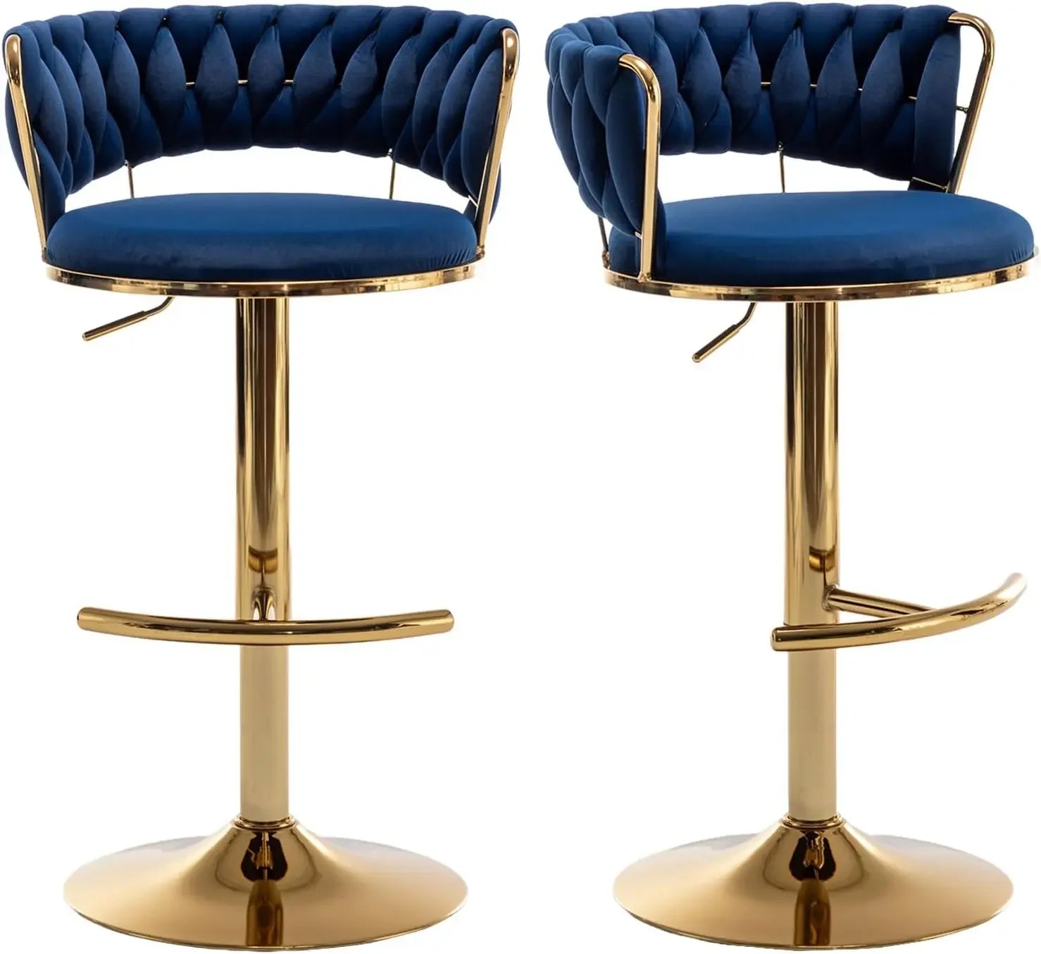 Gold Velvet Bar Stools Set of 4, Counter Height BarStools with Low Back, Swivel Bar Stool for Kitchen Island, Bar Pub (Beige)