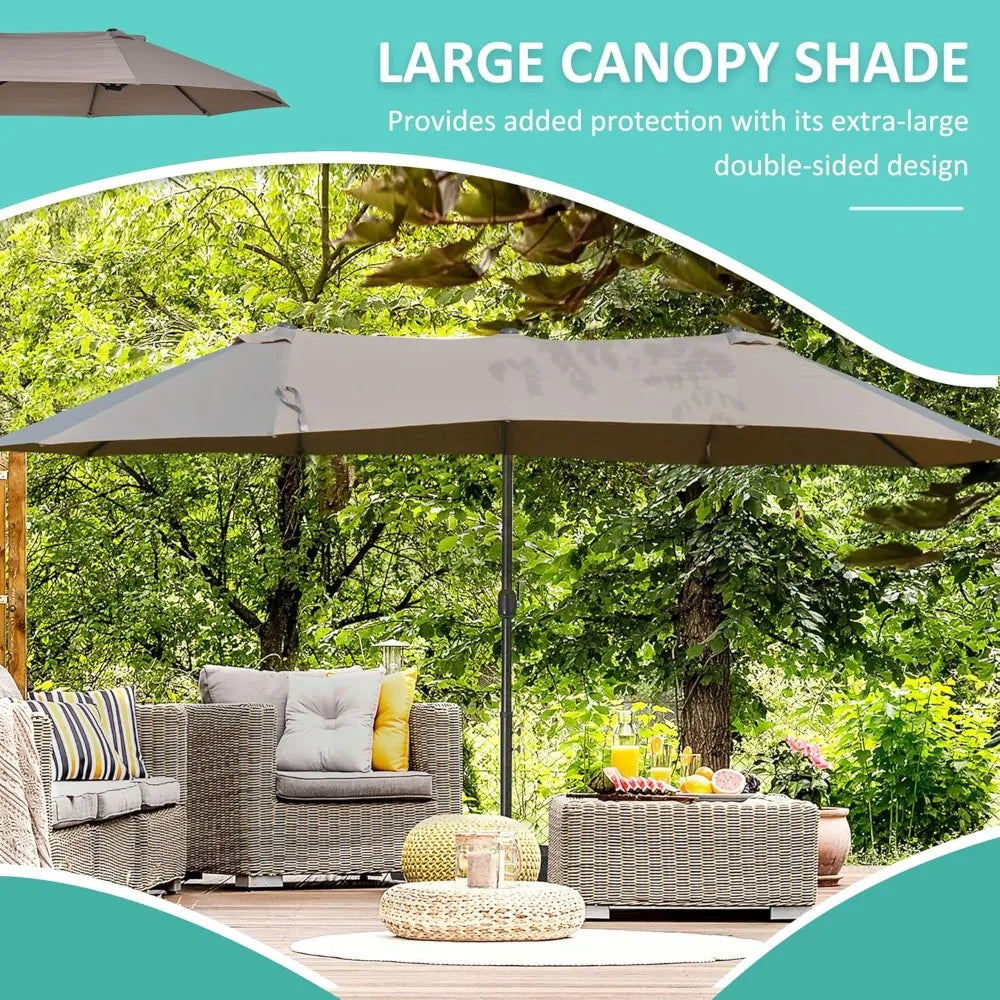 14ft Patio Umbrella Double-Sided Outdoor Market Extra Large Umbrella with Crank, Cross Base for Deck, Lawn, Backyard and Pool
