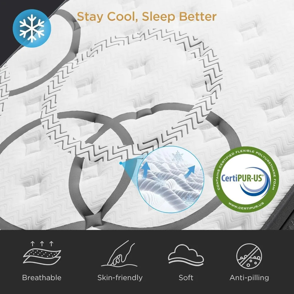 Queen Hybrid Euro Top 10”H Mattress - Medium Firm for Back & Lumbar Support, 365 Night Trial, Individual Pocket Springs