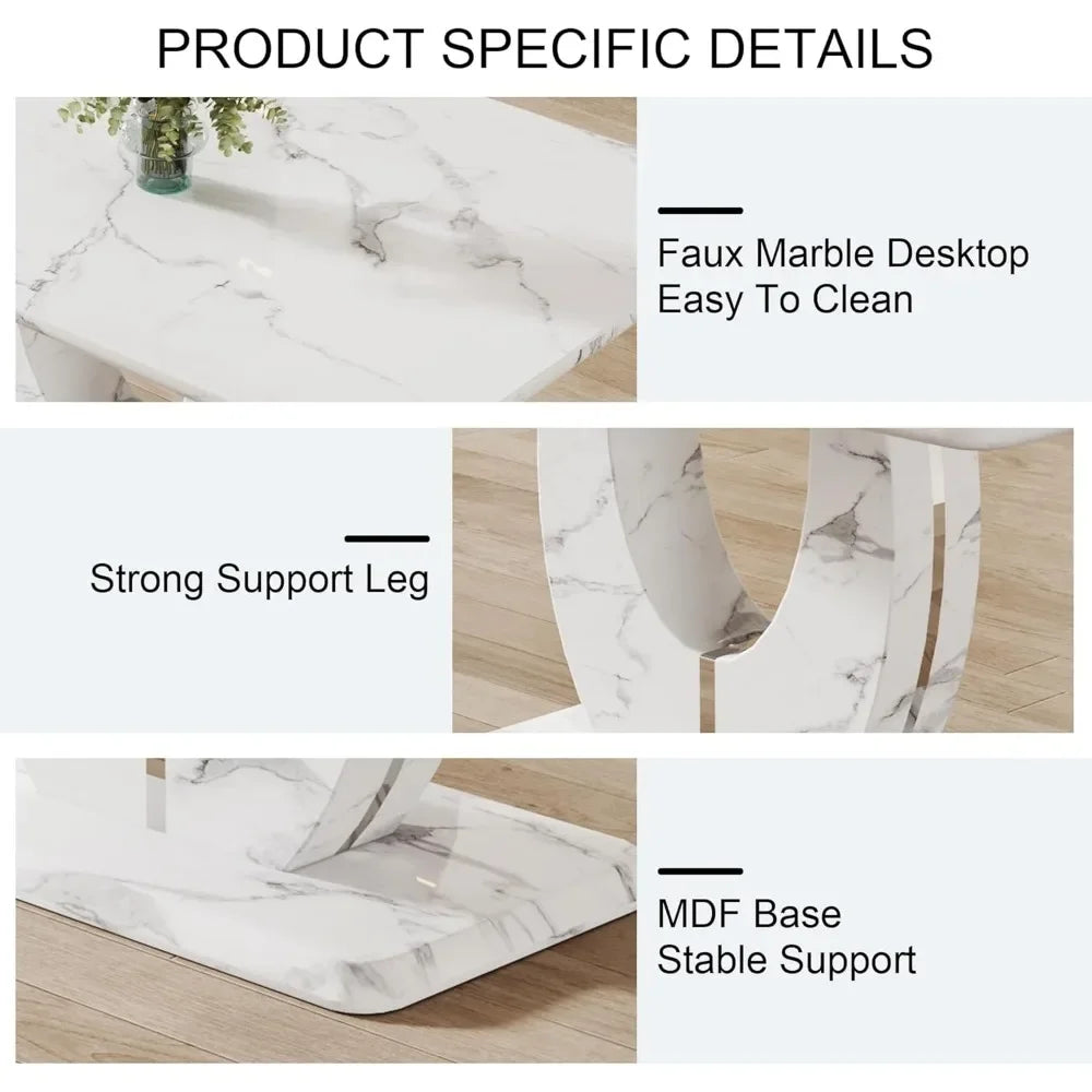 63”Modern Dining Table for 6,Rectangular kitchen table with faux marble tabletop ＆ Ideal for Dining Room, Kitchen Room