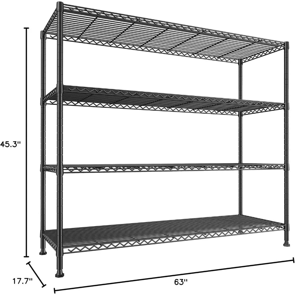 Storage Shelves 45.3''W Wire Shelving Unit 4 Tier Metal  Shelvess Kitchen Steel ShelvingShelves for, Storage Rack