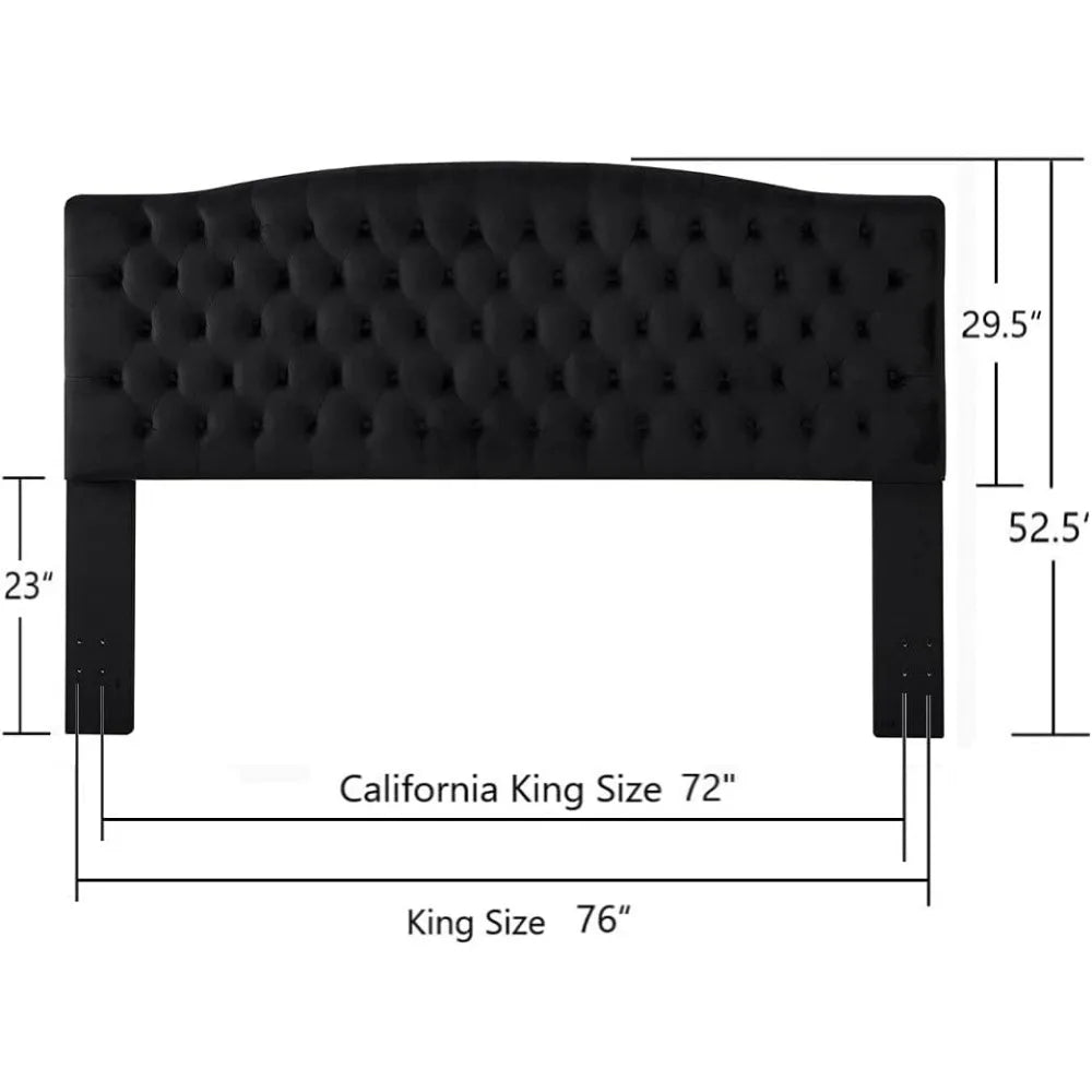 Velvet Upholstered Tufted Button King Headboard and comfortable fashional padded King/California King Size headboard- Black