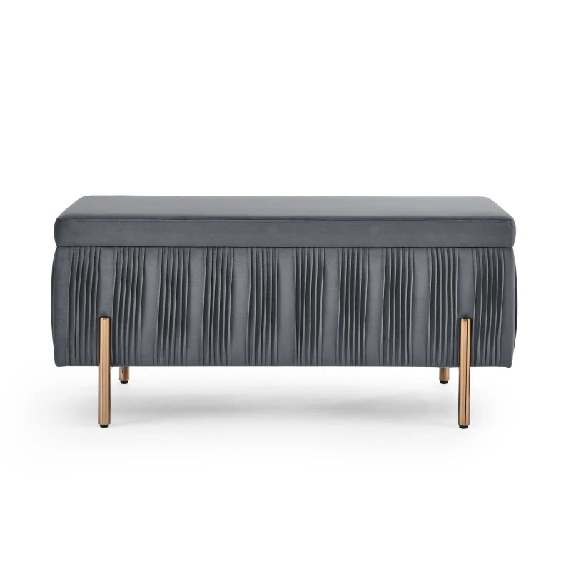 Upholstered Velvet Storage Bench with Cedar Wood Veneer, Large Storage,with Electroplate,for Hallway Living Room Bedroom,Grey.