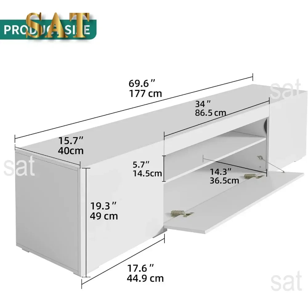 Modern LED Entertainment Center with Large Storage Drawers, High Gloss Front Wood TV Cabinet Media Console