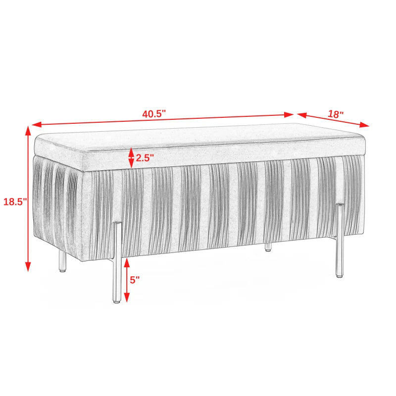Upholstered Velvet Storage Bench with Cedar Wood Veneer, Large Storage,with Electroplate,for Hallway Living Room Bedroom,Grey.