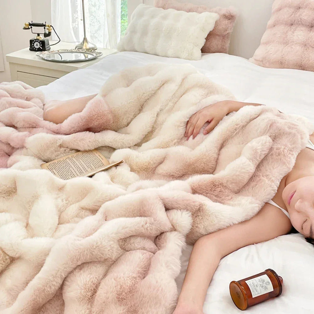 Faux fur thicken Blanket Double layer Bed blankets plush Bedspread on the bed sofa blanket stich throw blanket for living room