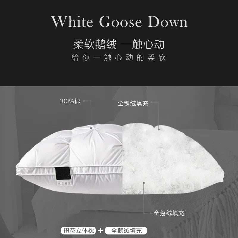 Down Pillow 100% White Goose Feather Pillow Core Five-star Hotel Cotton Single Cervical Vertebra Support Sleep Pillow