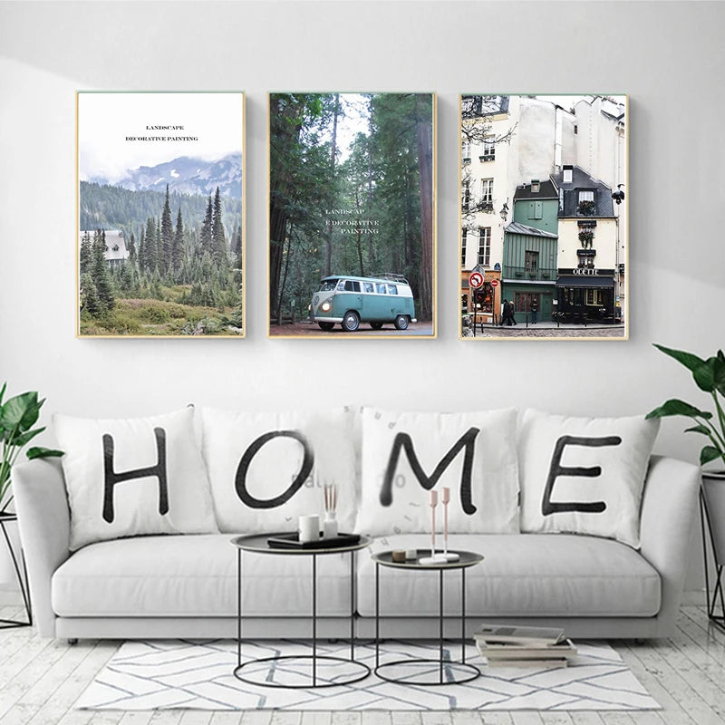 Nordic Simple Architecture Landscape Creative Posters CanvasPainting Art Print Pictures for Wall Living Room Home Decor