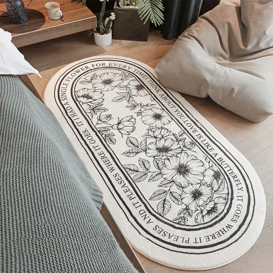 VIKAMA Modern Simple Imitation Cashmere Bedroom Bed Rug Oval Bed Front Mat Light Luxury Ins Style Carpet Nordic Living Room Rug